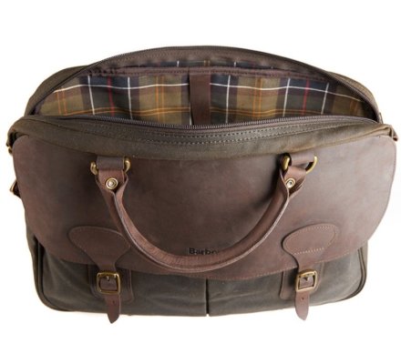 Sacoche Briefcase en coton huilé et cuir Olive BARBOUR