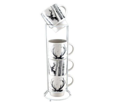 Set de 4 mugs motif Cerfs noir et blanc LOVERGREEN
