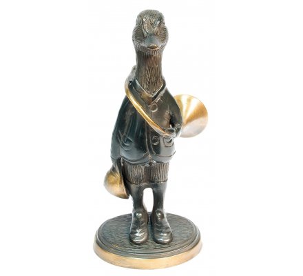 Statuette canard avec trompe de chasse en bronze