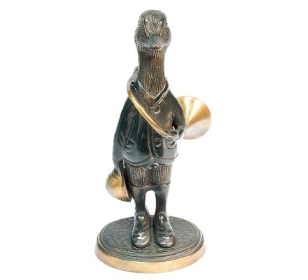 Statuette canard avec trompe de chasse en bronze