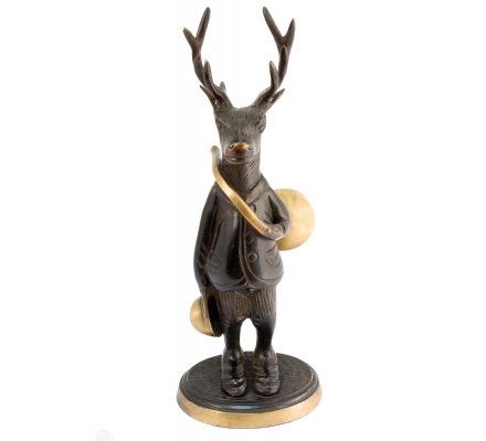 Statuette cerf avec trompe de chasse en bronze