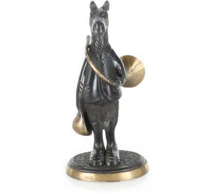 Statuette cheval avec trompe de chasse en bronze