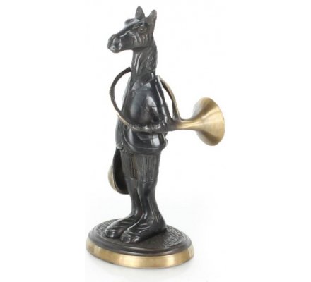 Statuette cheval avec trompe de chasse en bronze
