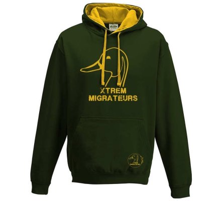 Sweat capuche bicolore vert jaune XTREM MIGRATEURS