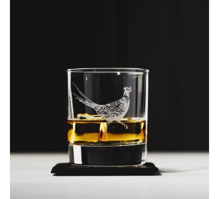 Verre à Whisky Tumbler gravure faisan avec sous verre