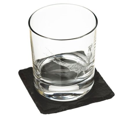 Verre à Whisky Tumbler gravure faisan avec sous verre