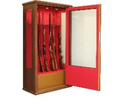 Armoire vitrine couleur bois avec côtés vitrés pour 14 armes avec lunette coffre intérieur éclairage intérieur Infac Safe