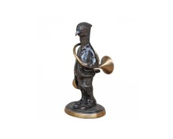 Statuette faisan avec trompe de chasse en bronze