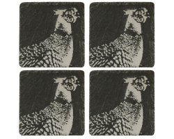 Lot de 4 sous-verres en ardoise motif faisan