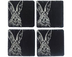 Lot de 4 sous verre en ardoise motif lièvre