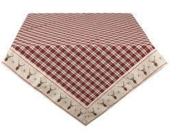 Nappe motif écossais rouge avec bordure Cerf