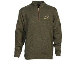 Pull de chasse col zippé kaki broderie Sanglier Percussion