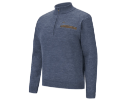 Pull chasse homme col zippé bleu Rocheval Verney Carron
