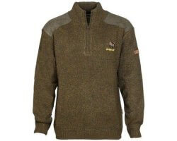 Pull zippé col montant brodé Sanglier kaki PERCUSSION