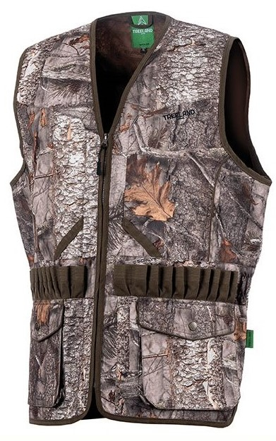 Gilet De Chasse Treeland T607 - Tissu Ultra-résistant Anti-ronces - 54 Tubes Cartouchières - Poches Permis Et Portable - Coloris Vert