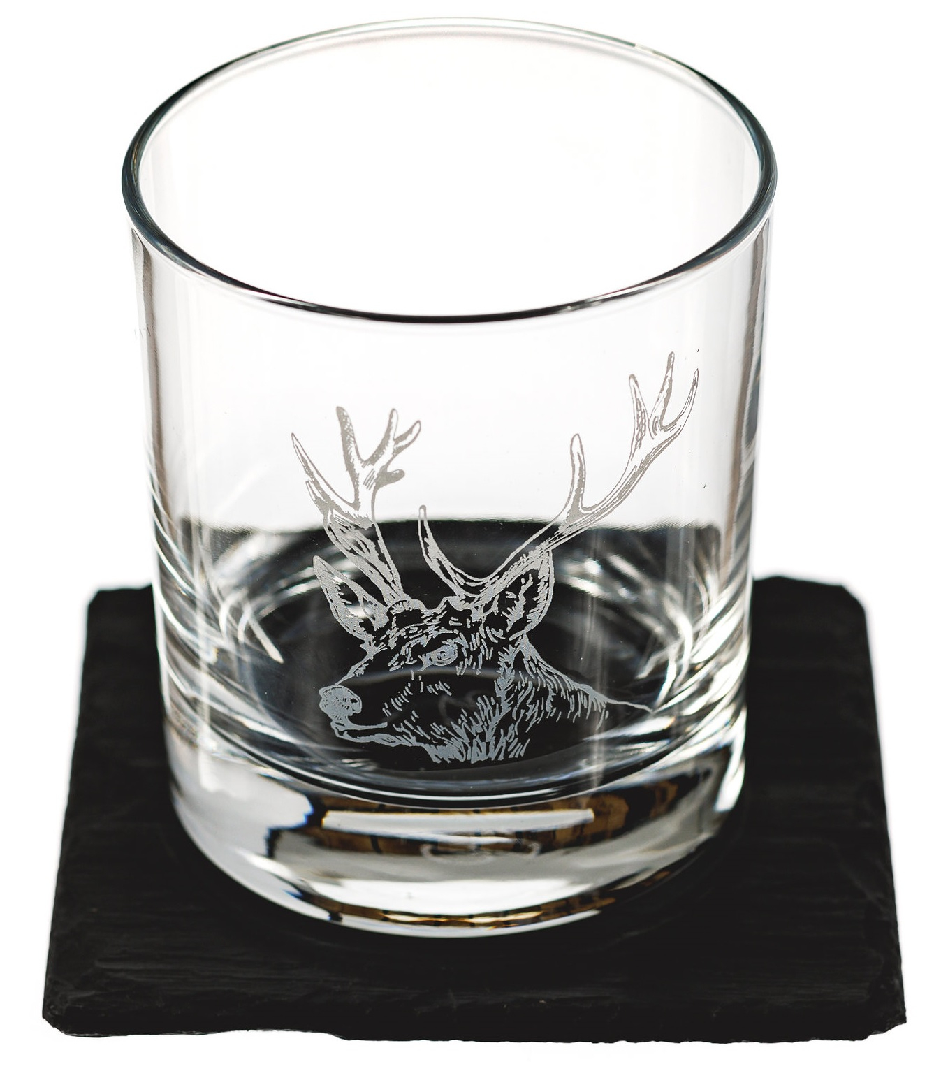 Verre à Whisky Tumbler gravure cerf avec sous verre - 18244